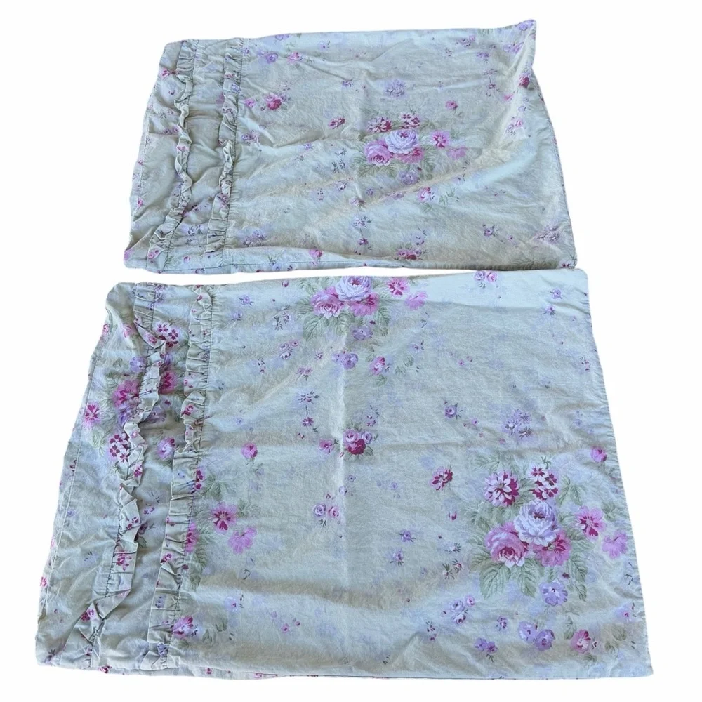 Simply Shabby Chic Bramble Rose 2-Piece Standard Pillow Sham Set Green Pink GUC